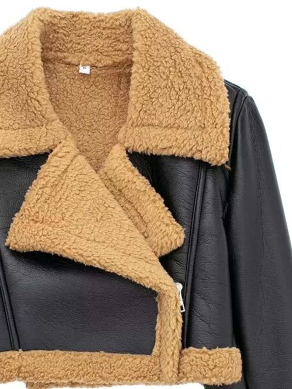 Collared Neck Long Sleeve Plush Cropped Jacket-Angel Casuals