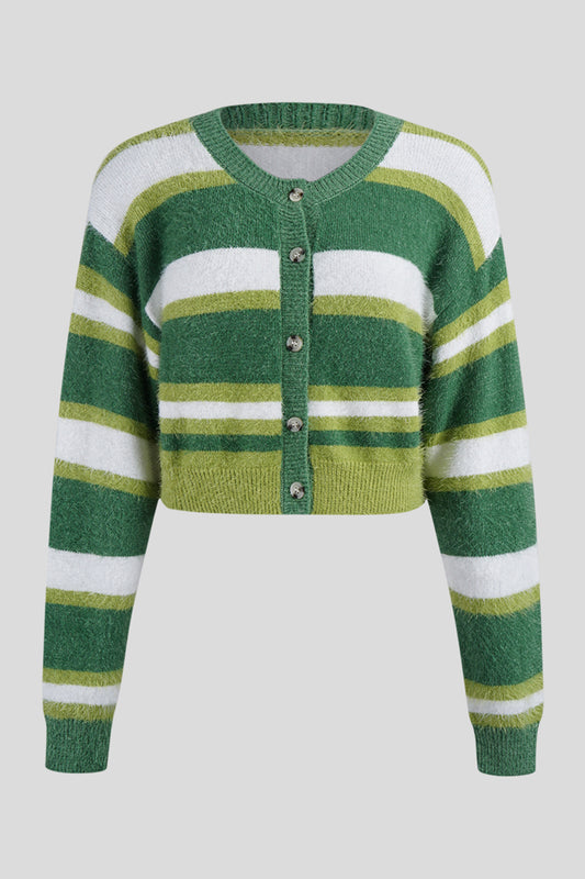 Striped Button Up Dropped Shoulder Cardigan-Angel Casuals