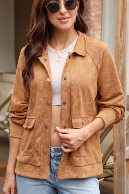 Snap Down Flap Pocket Long Sleeve Shacket-Angel Casuals
