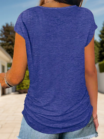 Full Size Half Zip Cap Sleeve T-Shirt-Angel Casuals