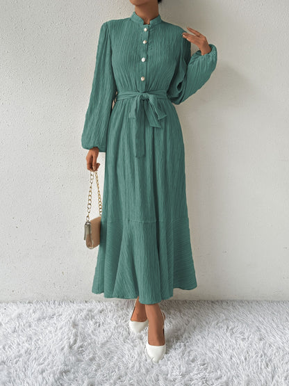 Tie Waist Long Sleeve Dress-Angel Casuals