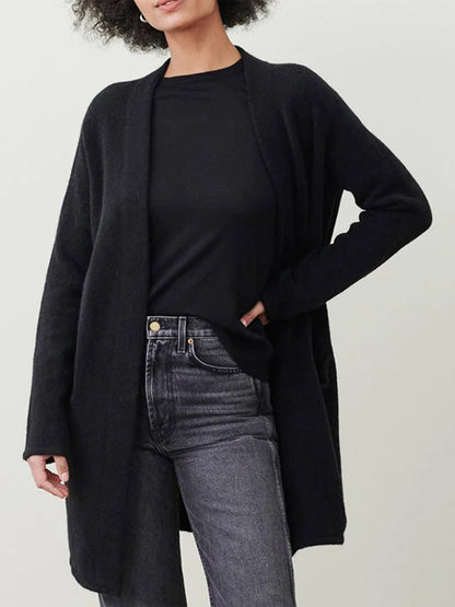 Open Front Long Sleeve Cardigan with Pockets-Angel Casuals