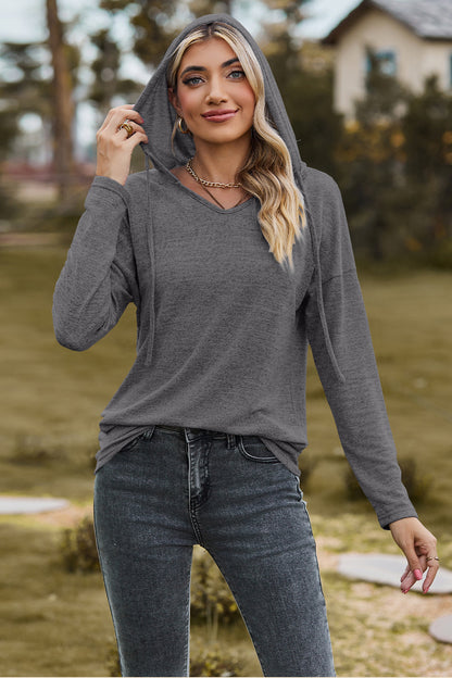 Drawstring Dropped Shoulder Hooded T-Shirt-Angel Casuals