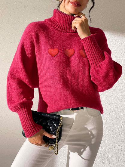 Heart Turtleneck Long Sleeve Sweater-Angel Casuals