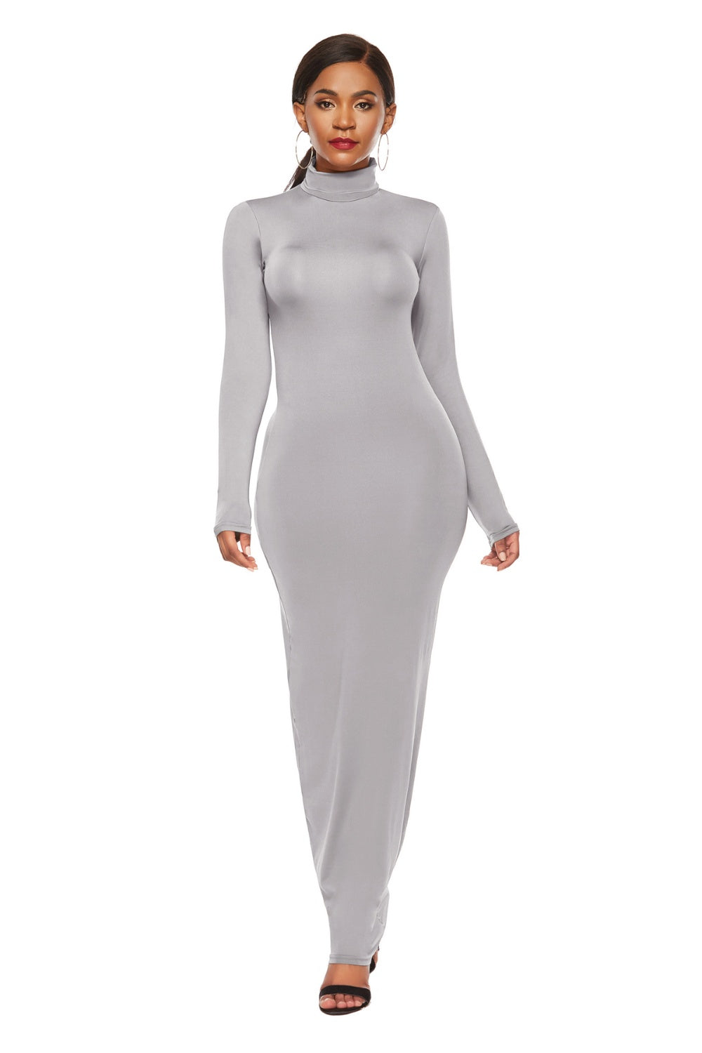 Mock Neck Long Sleeve Maxi Slim Dress-Angel Casuals