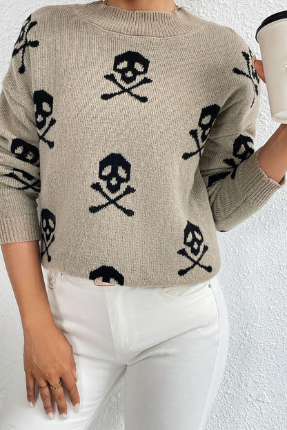 Graphic Mock Neck Dropped Shoulder Sweater-Angel Casuals