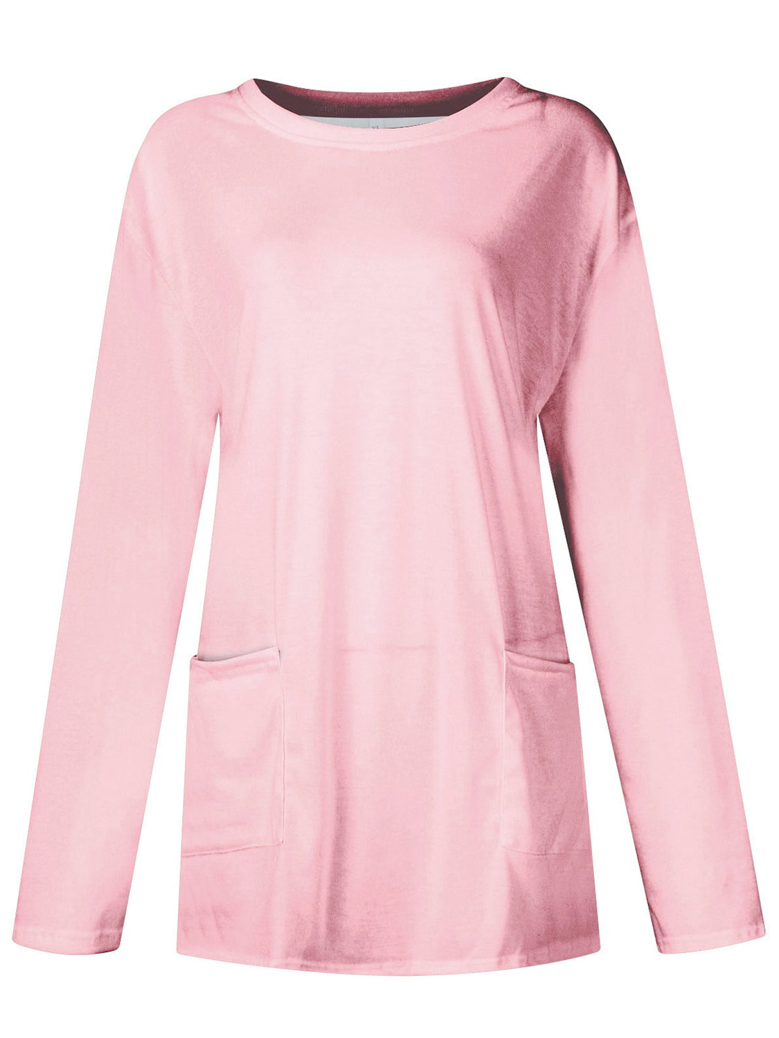 Full Size Pocketed Round Neck Long Sleeve T-Shirt-Angel Casuals