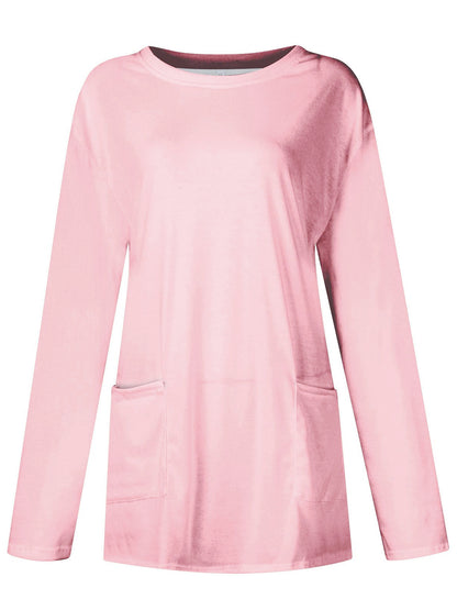 Full Size Pocketed Round Neck Long Sleeve T-Shirt-Angel Casuals