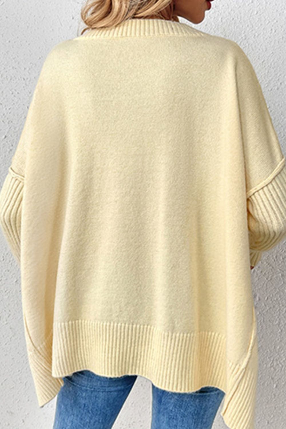 Slit V-Neck Dropped Shoulder Sweater-Angel Casuals