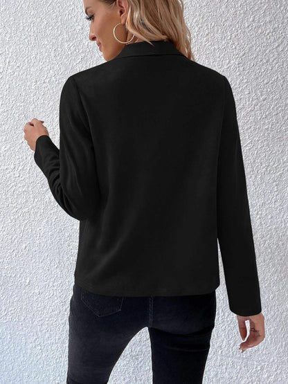 Collared Neck Long Sleeve Jacket-Angel Casuals