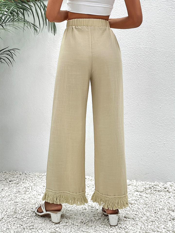 Fringe Detail Wide Leg Pants-Angel Casuals