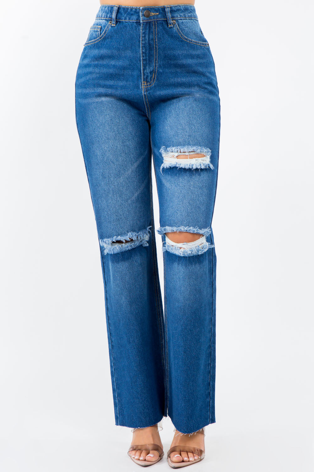 American Bazi High Waist Distressed Wide Leg Jeans-Angel Casuals