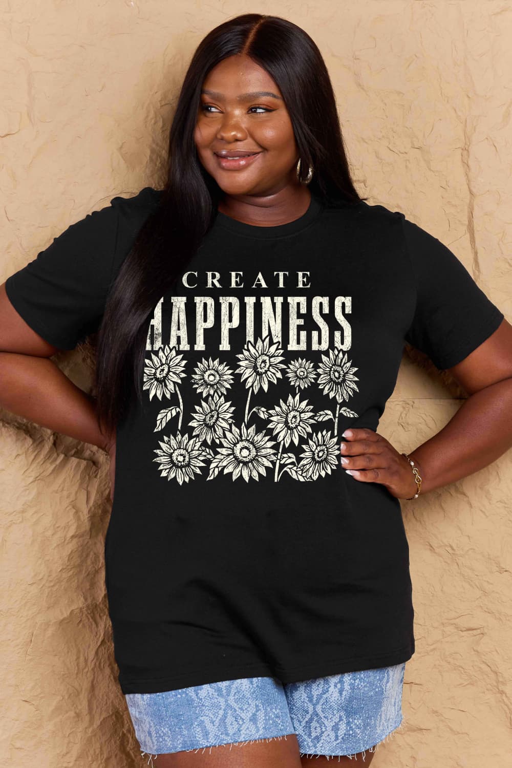 Simply Love Full Size CREATE HAPPINESS Graphic Cotton T-Shirt-Angel Casuals