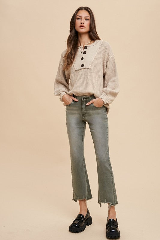 Annie Wear Half Button Ribbed Hem Sweater-Angel Casuals