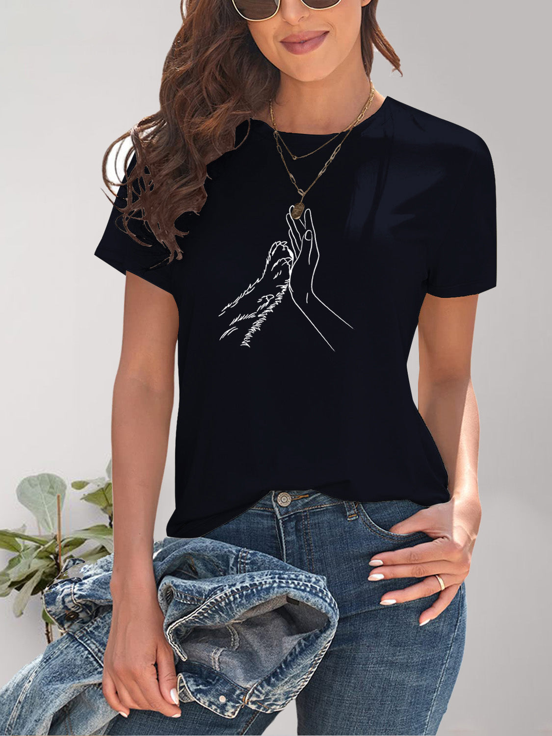 Graphic Round Neck Short Sleeve T-Shirt-Angel Casuals