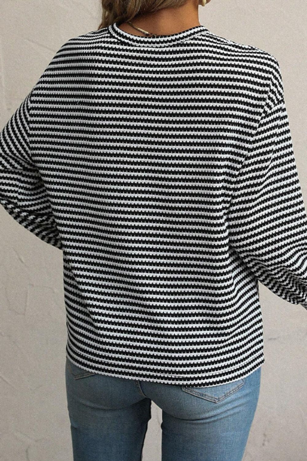 Striped Round Neck Long Sleeve Top-Angel Casuals