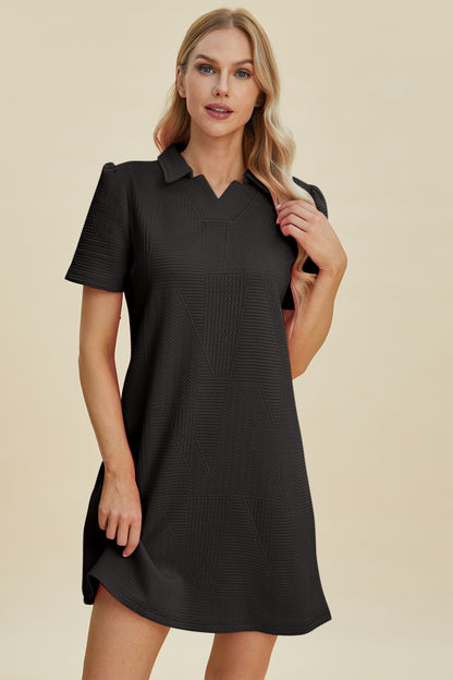 Double Take Full Size Texture Short Sleeve Dress-Angel Casuals