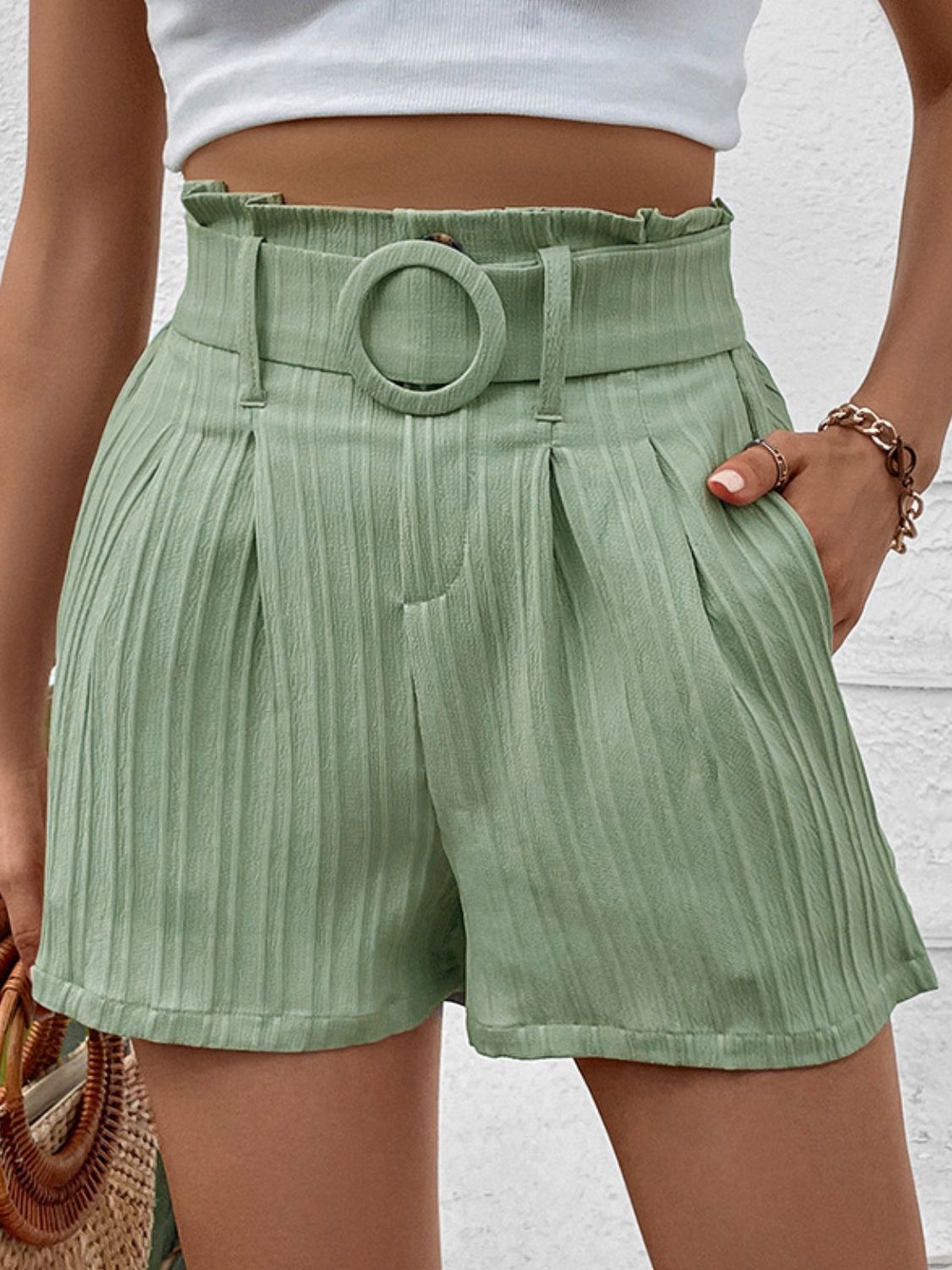 Belted Shorts with Pockets-Angel Casuals