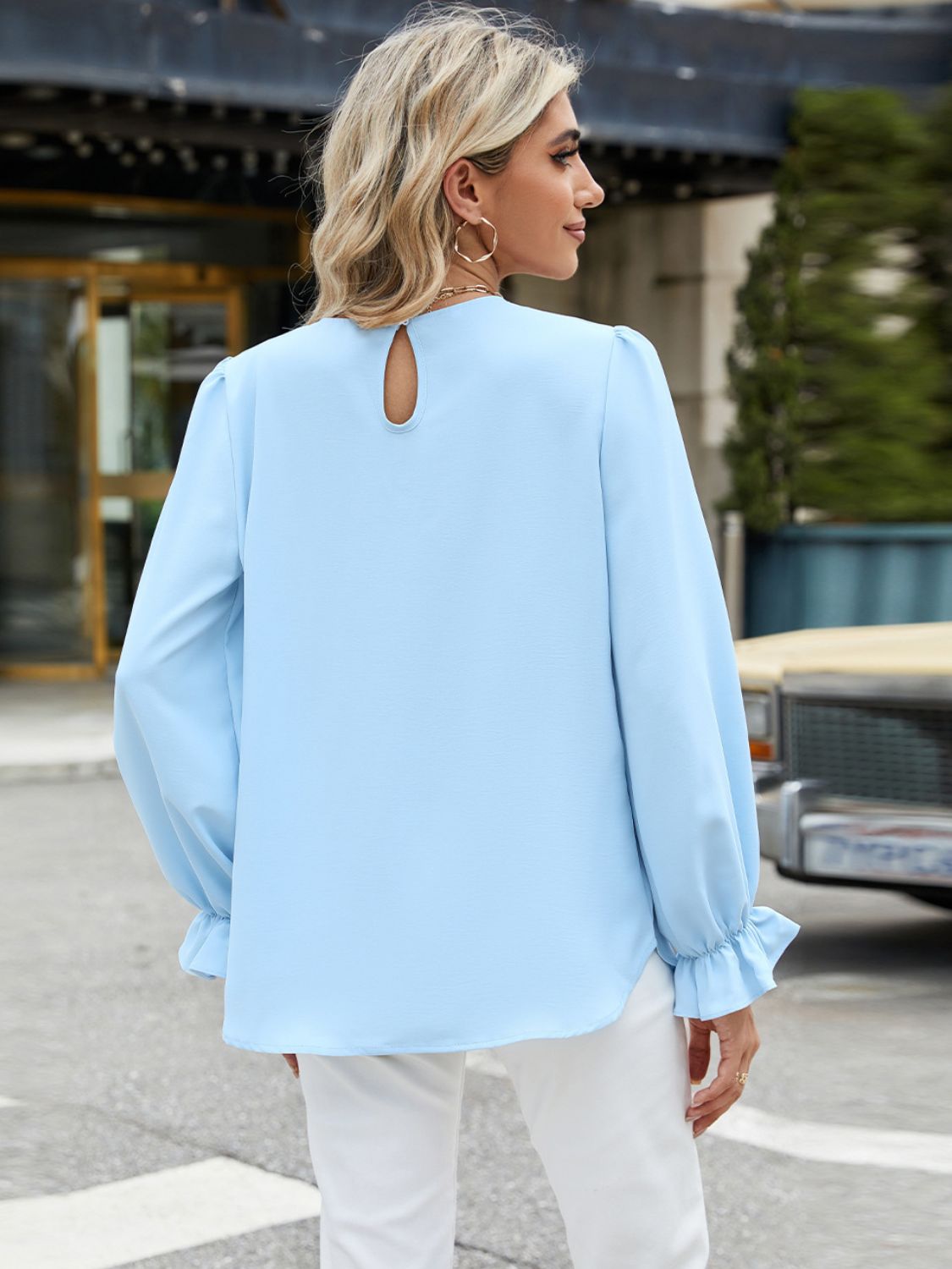 Round Neck Flounce Sleeve Top-Angel Casuals
