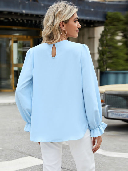 Round Neck Flounce Sleeve Top-Angel Casuals
