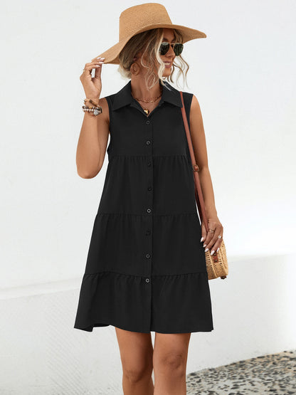 Button Up Sleeveless Mini Dress-Angel Casuals