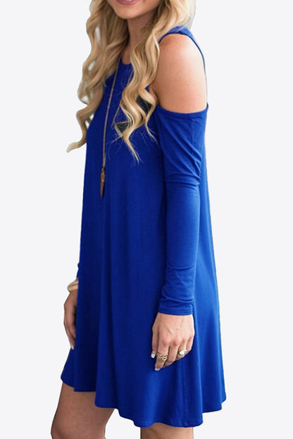 Cold-Shoulder Long Sleeve Round Neck Dress-Angel Casuals