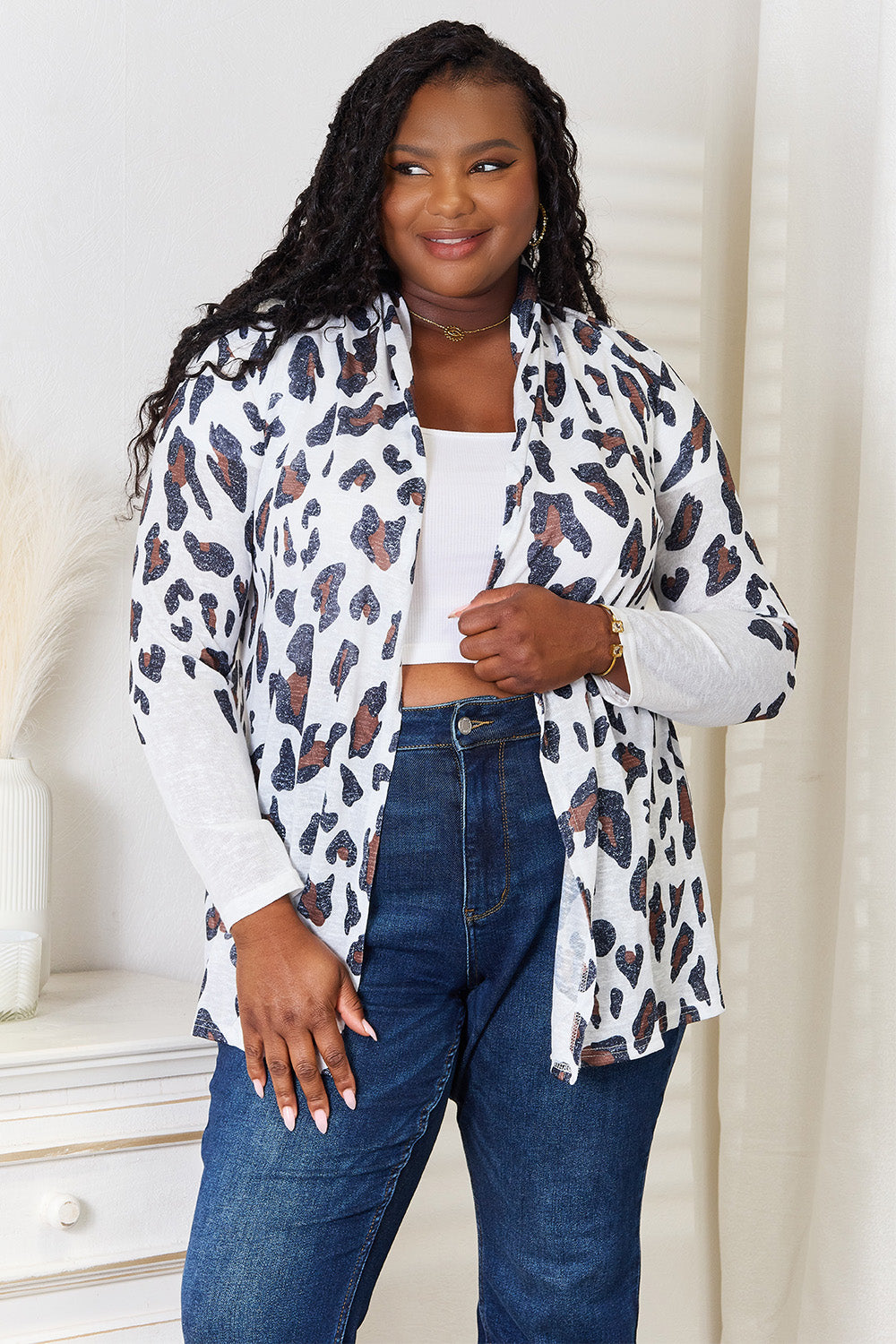 Double Take Leopard Long Sleeve Cardigan-Angel Casuals