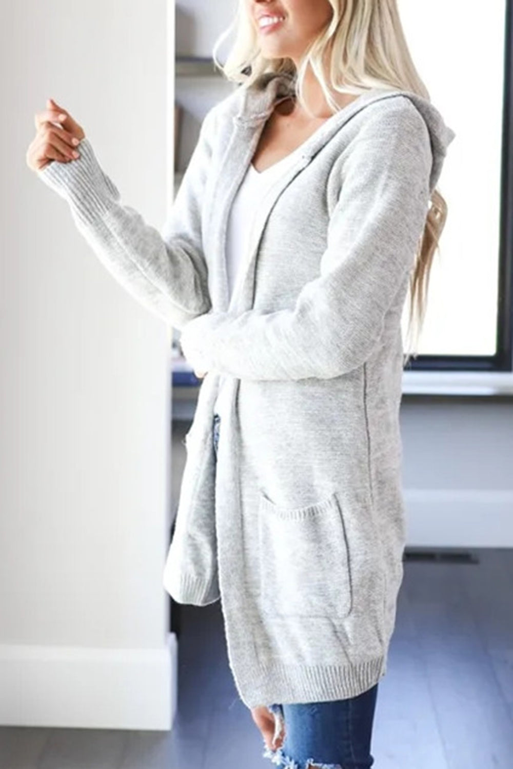 Heathered Open Front Cardigan with Pockets-Angel Casuals