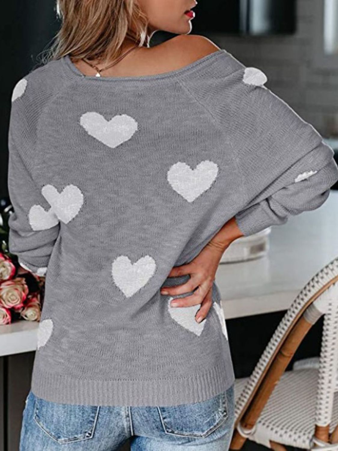 Heart Scoop Neck Long Sleeve Sweater-Angel Casuals