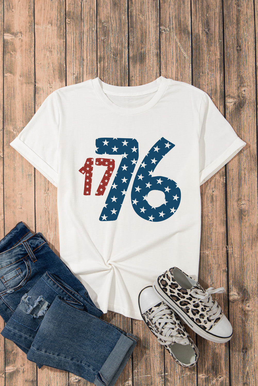 1776 Round Neck Short Sleeve T-Shirt-Angel Casuals