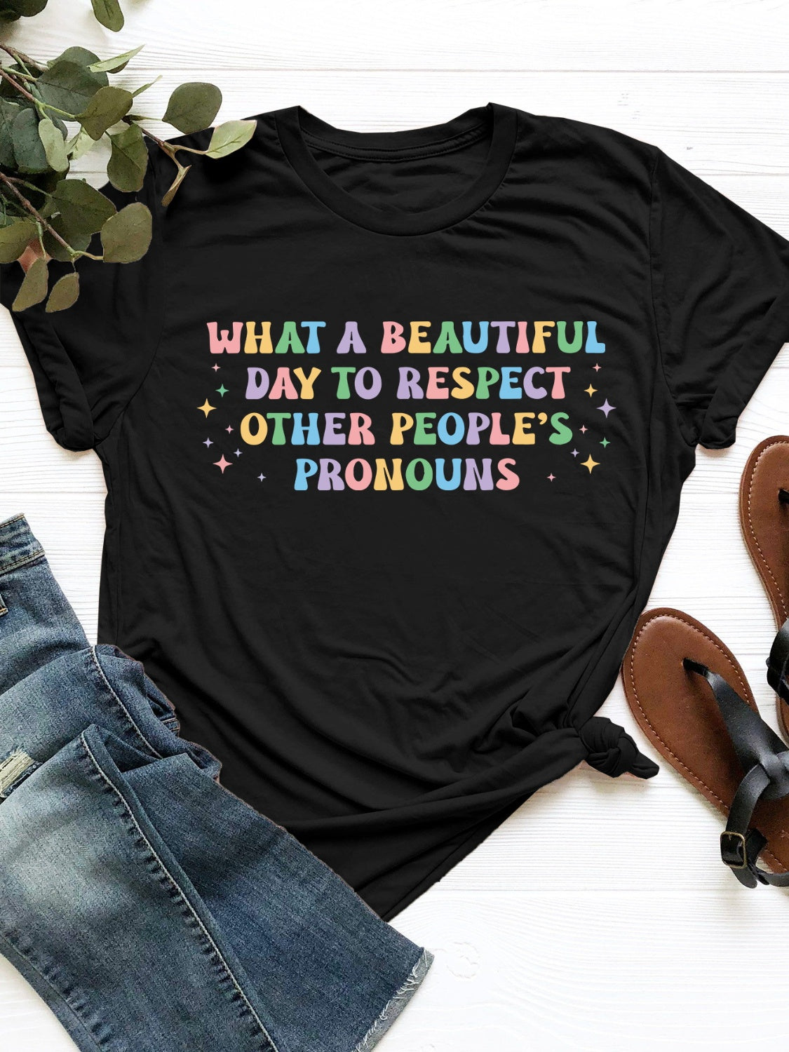 Letter Graphic Round Neck Short Sleeve T-Shirt-Angel Casuals