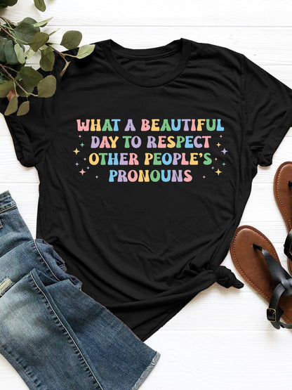 Letter Graphic Round Neck Short Sleeve T-Shirt-Angel Casuals
