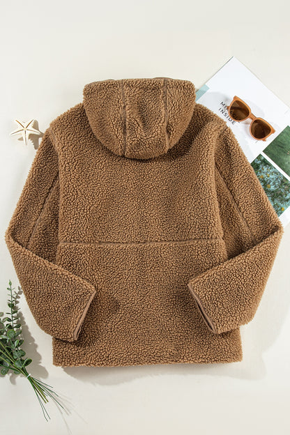 Drawstring Fleece Zip Up Hooded Jacket-Angel Casuals