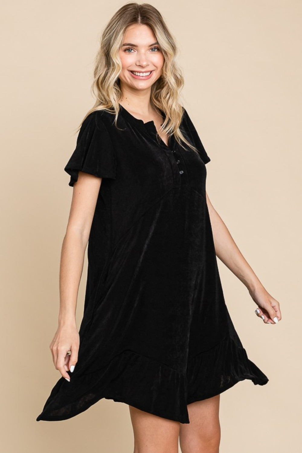 Culture Code Full Size Short Sleeve Ruffled Asymmetric Hem Dress-Angel Casuals