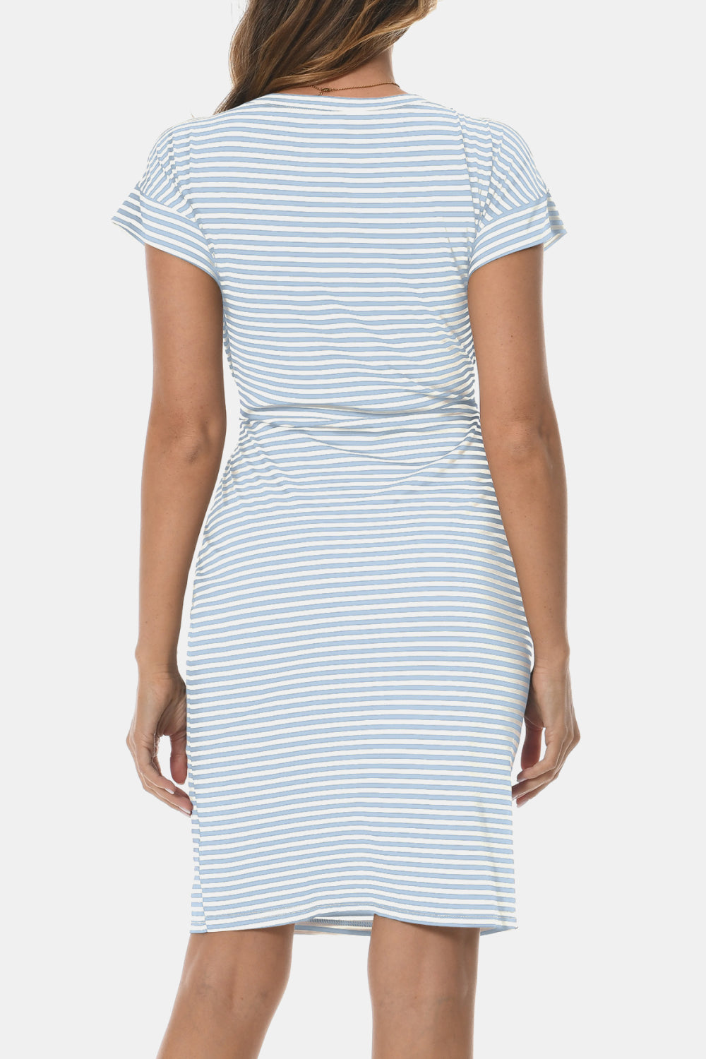 Tie Front Round Neck Short Sleeve Dress-Angel Casuals