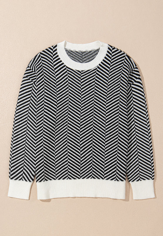 Striped Round Neck Long Sleeve Sweater-Angel Casuals