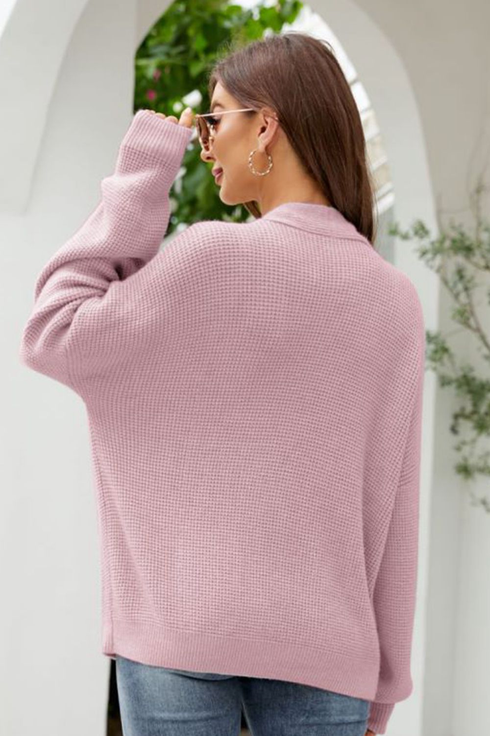 Waffle-Knit Dropped Shoulder Cardigan-Angel Casuals