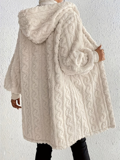Open Front Long Sleeve Fuzzy Hooded Jacket-Angel Casuals