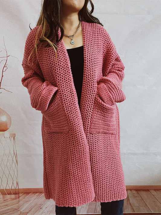 Open Front Long Sleeve Cardigan with Pockets-Angel Casuals