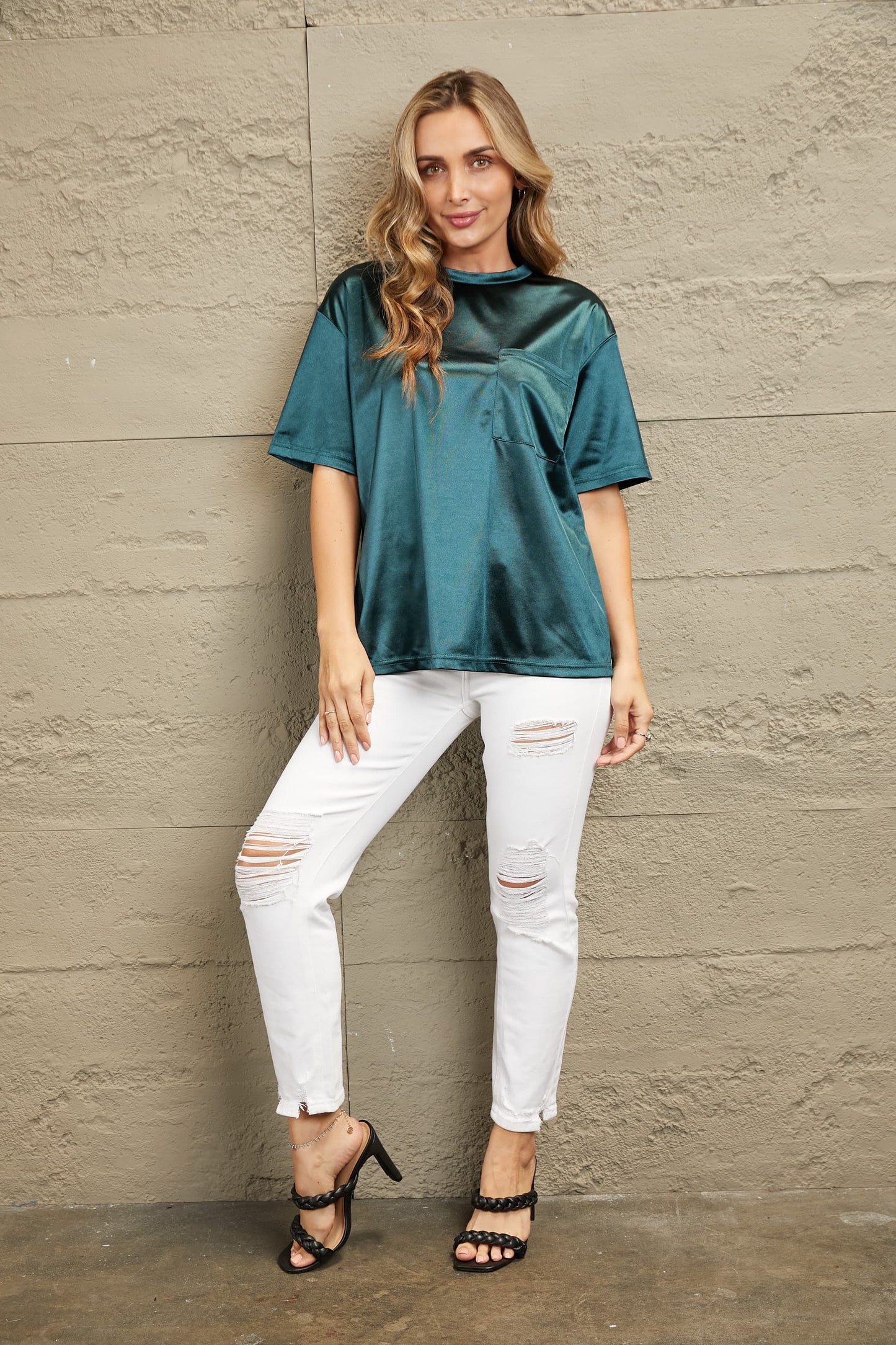 Double Take Round Neck Dropped Shoulder Top-Angel Casuals