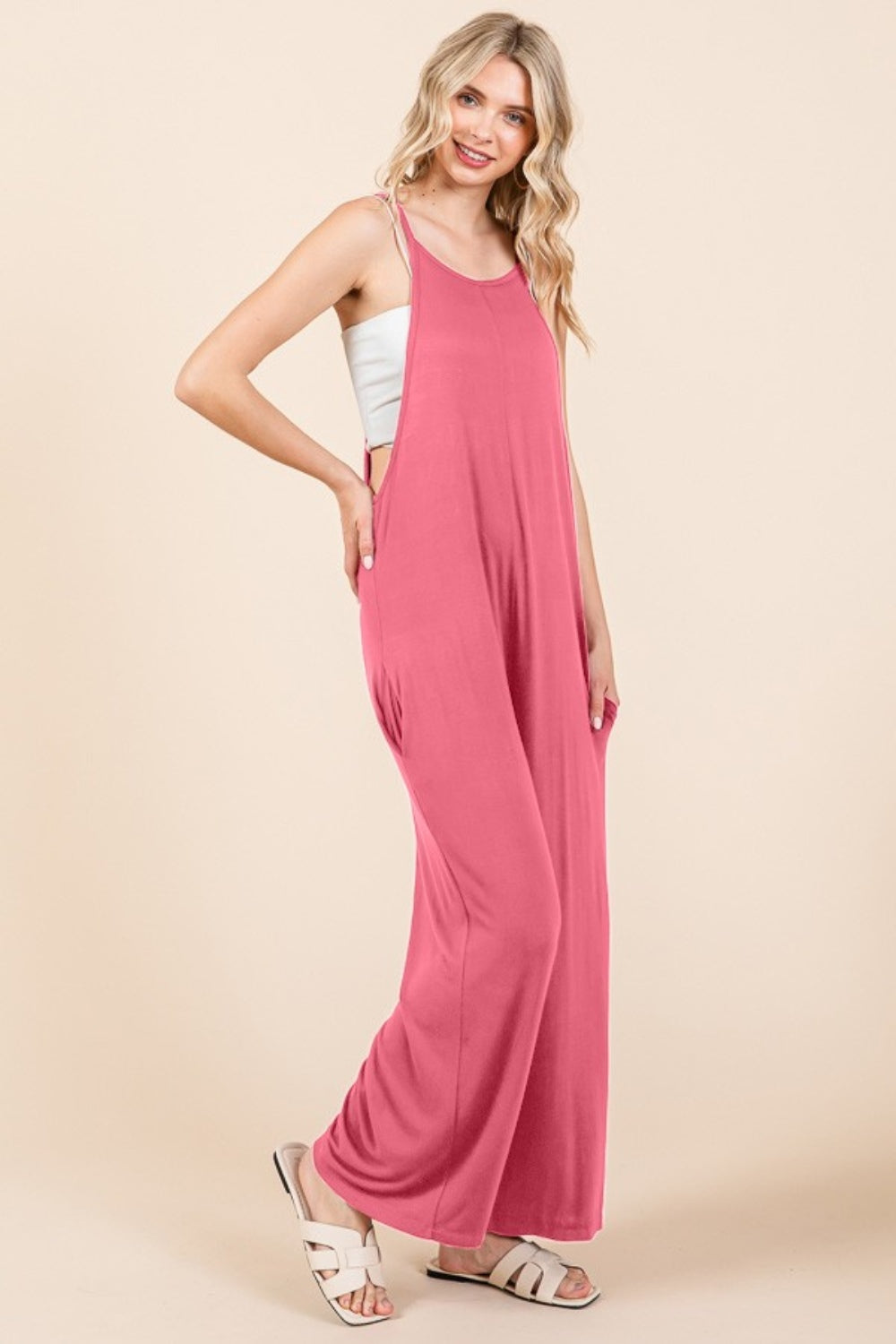 Culture Code Full Size Sleeveless Wide Leg Jumpsuit with Pockets-Angel Casuals