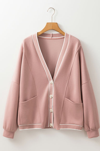 Contrast Trim V Neck Button Up Cardigan-Angel Casuals