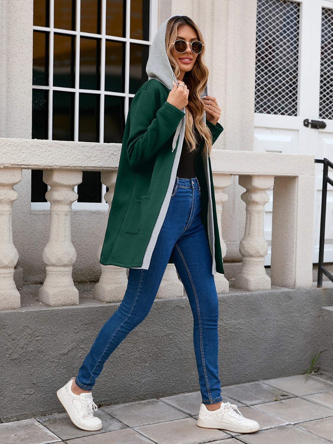 Drawstring Long Sleeve Hooded Jacket-Angel Casuals