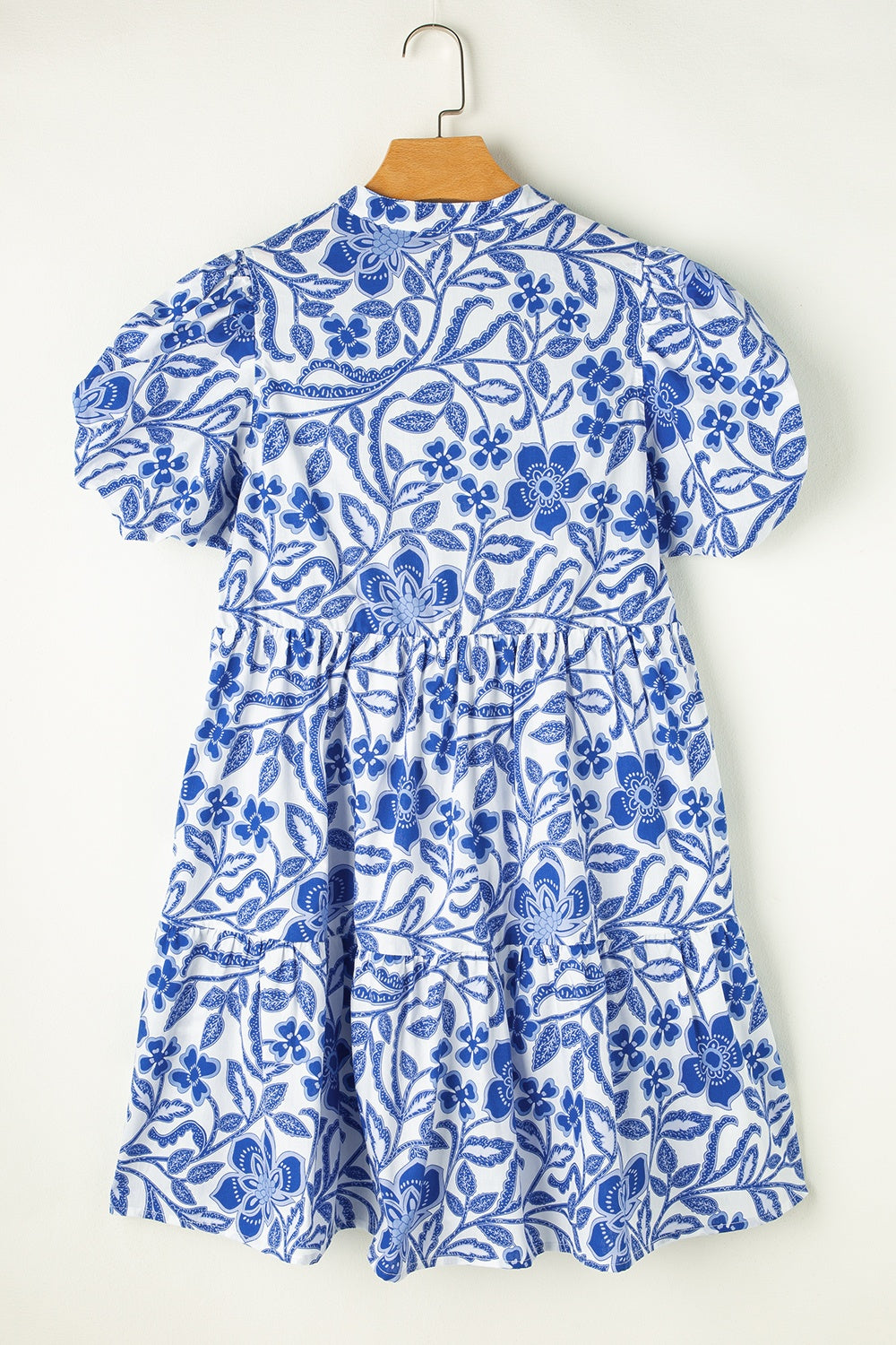 Printed Notched Puff Sleeve Dress-Angel Casuals