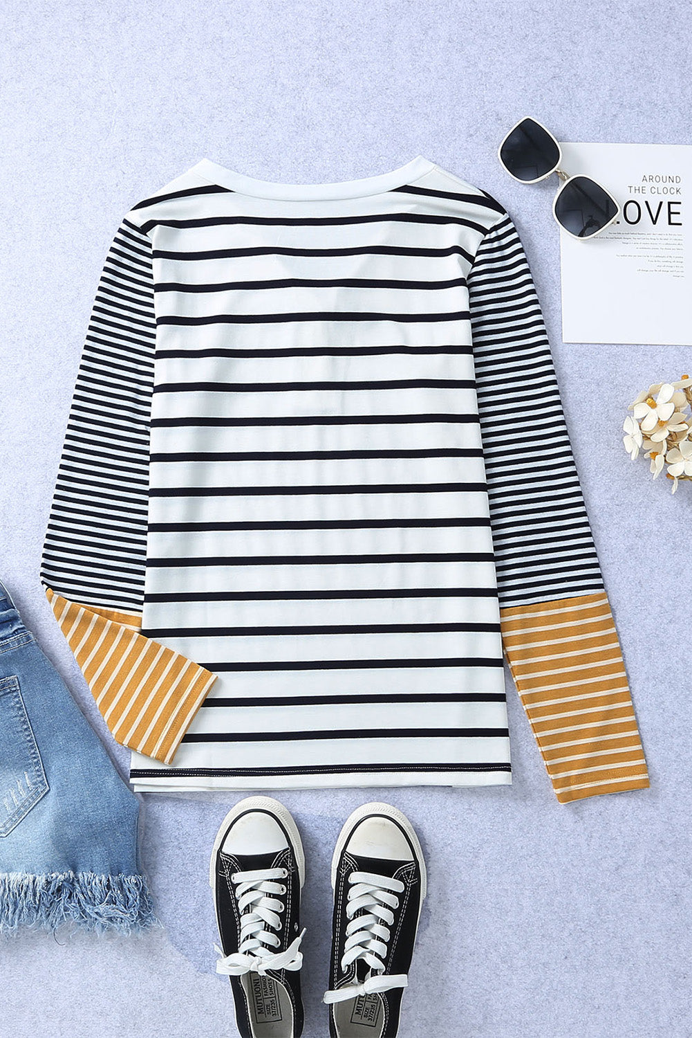 Striped Buttoned Long Sleeve Top-Angel Casuals