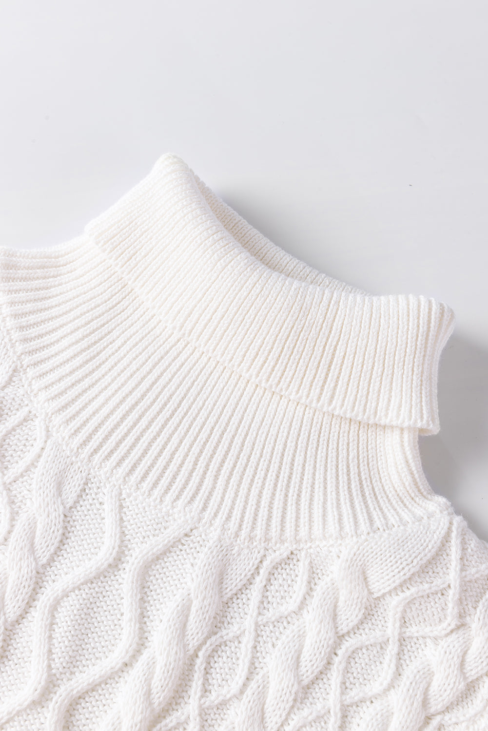 Cable-Knit Turtleneck Cap Sleeve Sweater-Angel Casuals