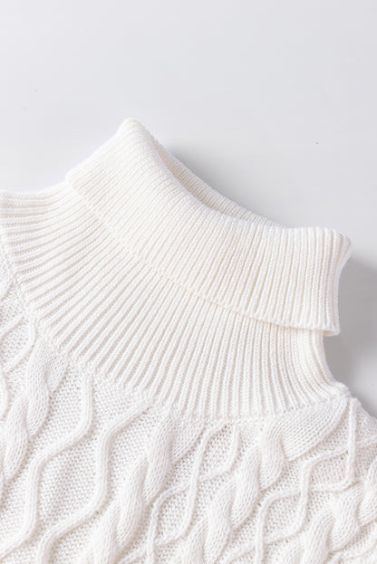 Cable-Knit Turtleneck Cap Sleeve Sweater-Angel Casuals