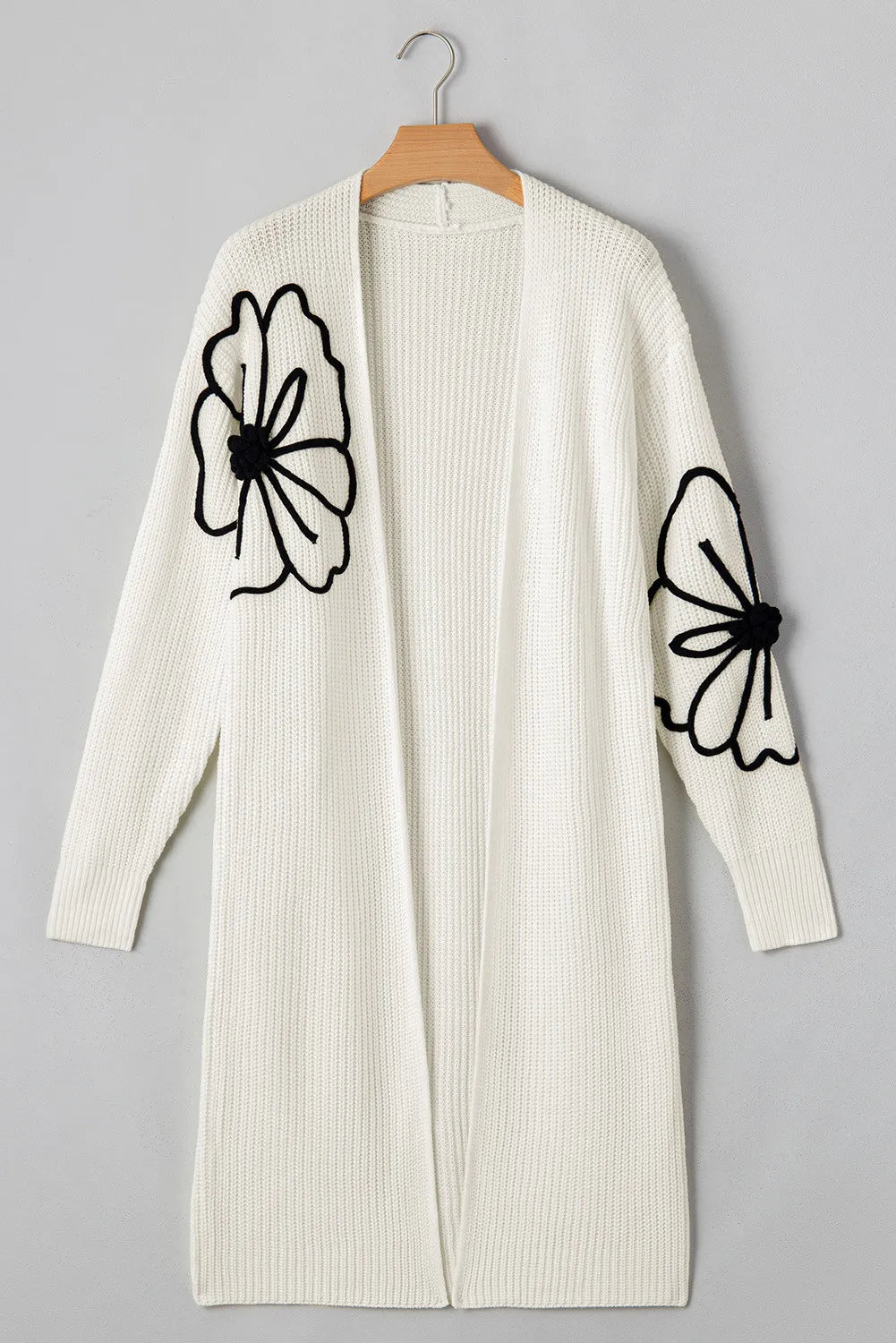Full Size Flower Open Front Long Sleeve Cardigan-Angel Casuals