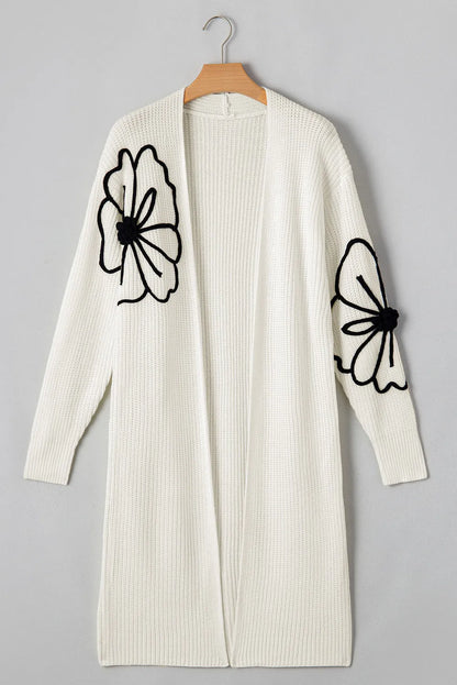 Full Size Flower Open Front Long Sleeve Cardigan-Angel Casuals