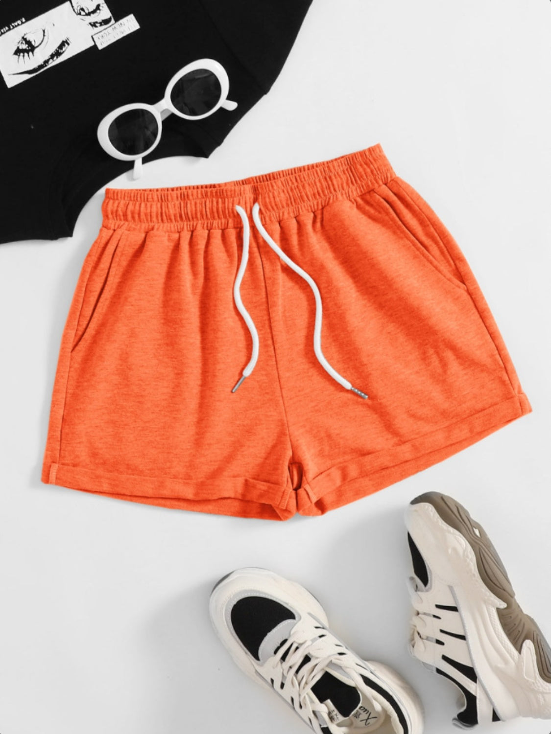 Drawstring Pocketed Elastic Waist Shorts-Angel Casuals